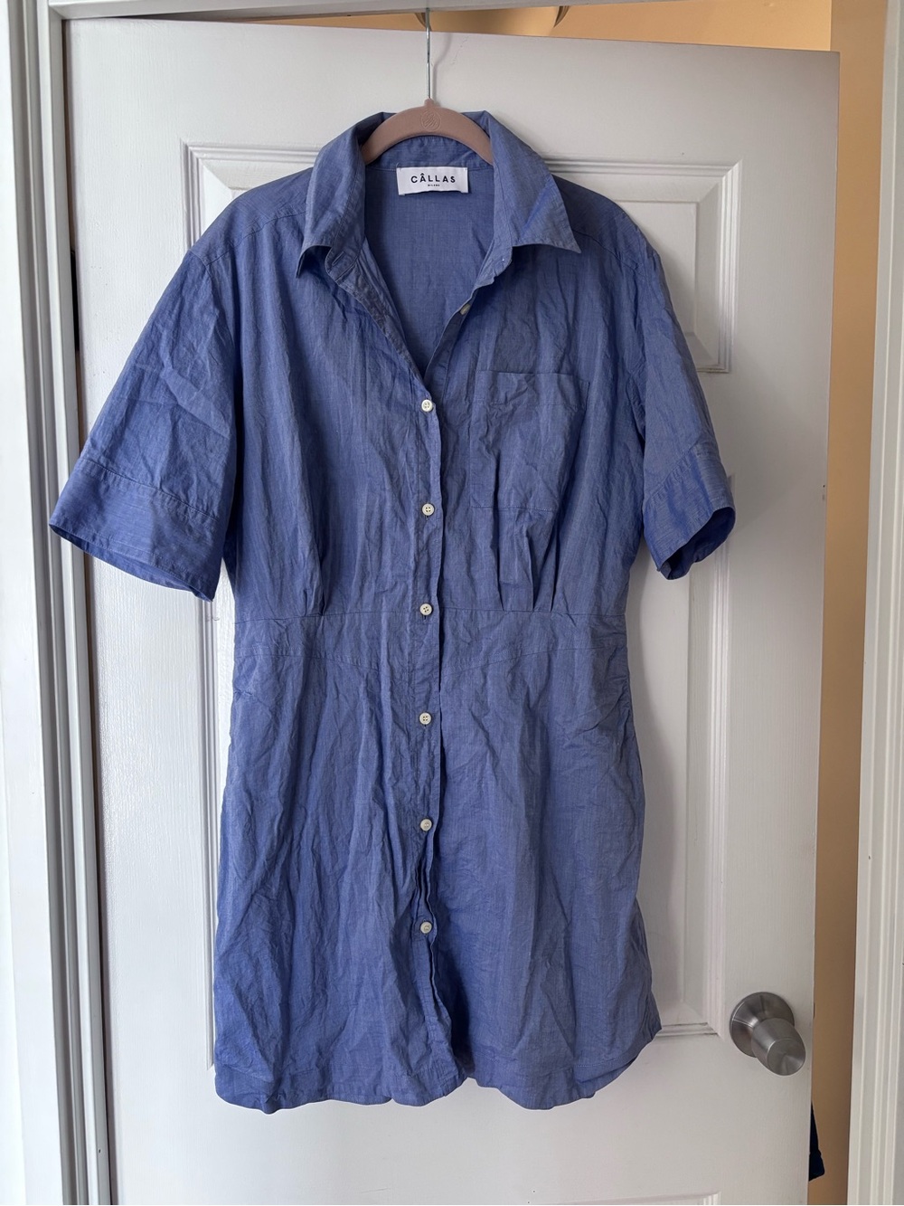 Blue Short-Sleeve Mini Dress
